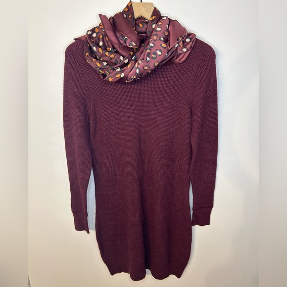a new day Dresses & Skirts - A New Day Waffle Textured Burgundy Sweater Dress with Coordinating Scarf, Size M